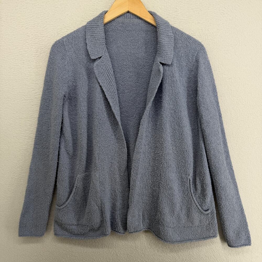 EILEEN FISHER Cardigan S 100% Cotton Boucle Knit Sweater Notch Open Front Blue